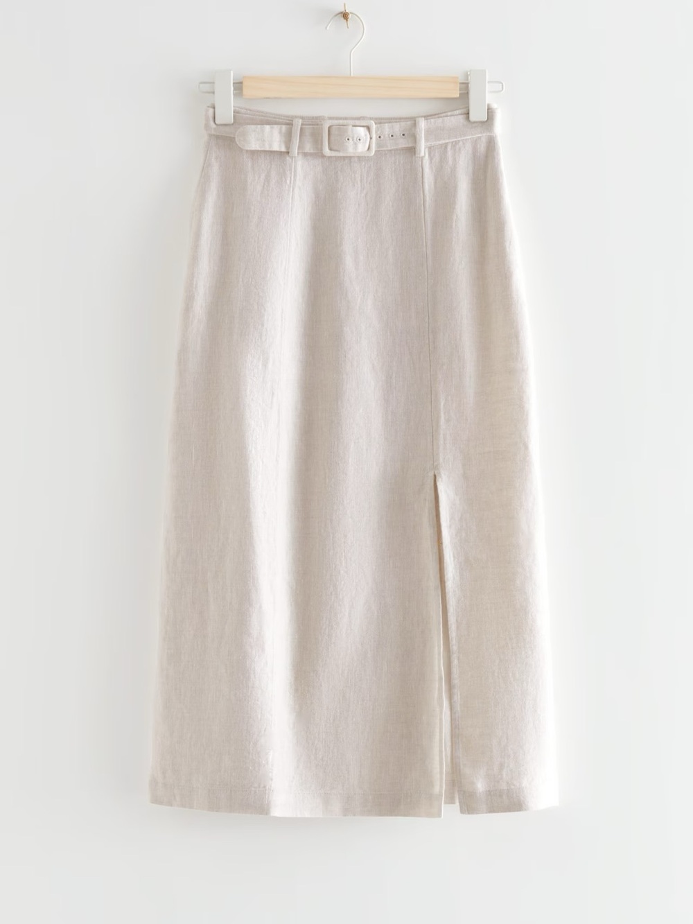 & Other Stories Belted 100% Linen Midi Skirt Beige Oatmeal NWT